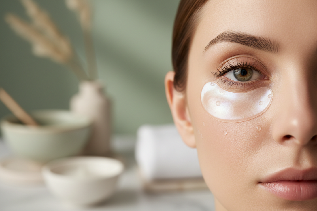 Close-up of healthy under-eye area showing bright, well-treated skin without dark circles - professional eye care and skincare treatment results