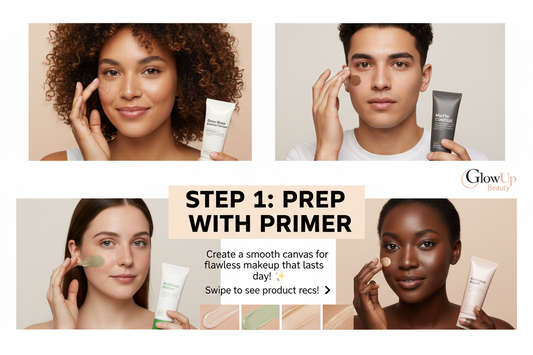 Luxurious glass skin skincare products including hyaluronic acid serum, under-eye patches, jade roller, and moisturizer arranged on white marble surface with water droplets, representing the ultimate dewy skin routine